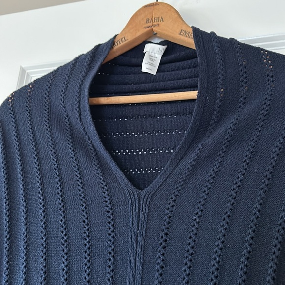 J Jill Ribbed V-Neck Silk-Blend Poncho/ Shrug / Wrap Navy Blue OS - Picture 3 of 7